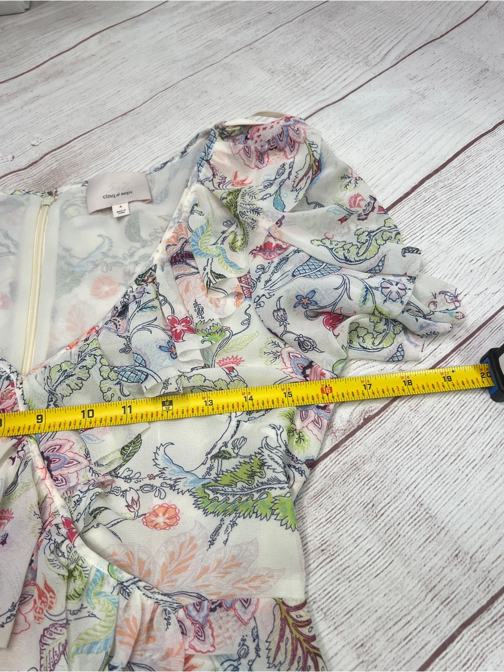 Cinq a Sept Sheila Floral Dress - 4 - Ruffle Trim Midi Shirred Wedding Party - Picture 13 of 15